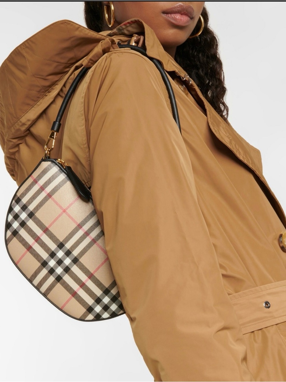 Burberry Olympia Canvas Pouch Checked Shoulder Bag